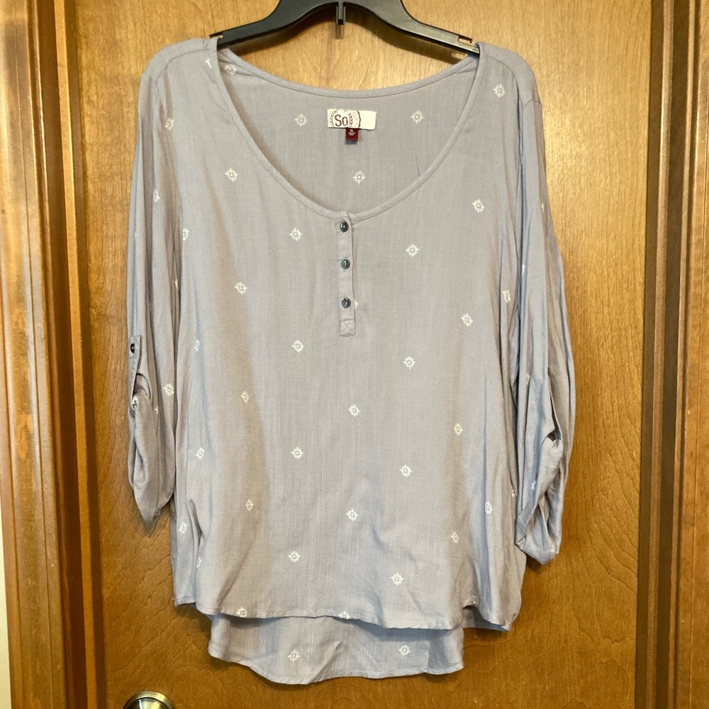 2 for 1 deal * SO round neck, grey button sleeved blouse/ tunic size xl